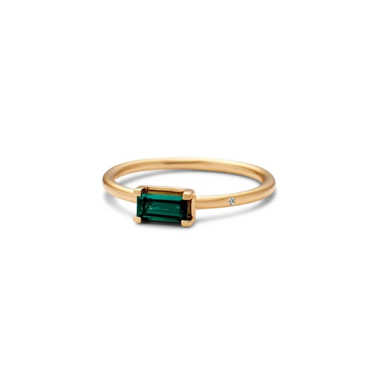 Nord Green S 18K Gold Ring w. Tourmaline & Diamond