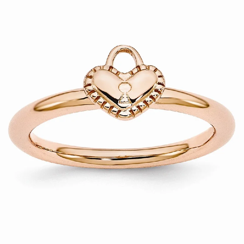 Shop Modern Jewelry Collections With Exclusive Discounts Rose Gold Tone Sterling Silver Stackable 7mm Heart Padlock Ring