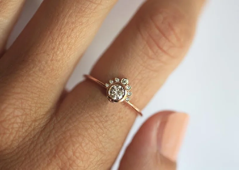 Round Diamond Engagement Ring, Crown Diamond Ring