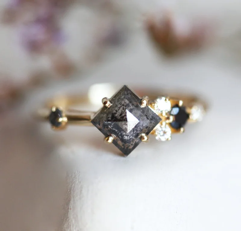 Ramona Square Salt & Pepper Diamond Cluster Ring