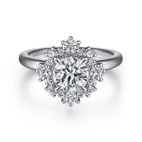 Saralynn - 14K White Gold Bursting Halo Round Diamond Engagement Ring (Setting Only)