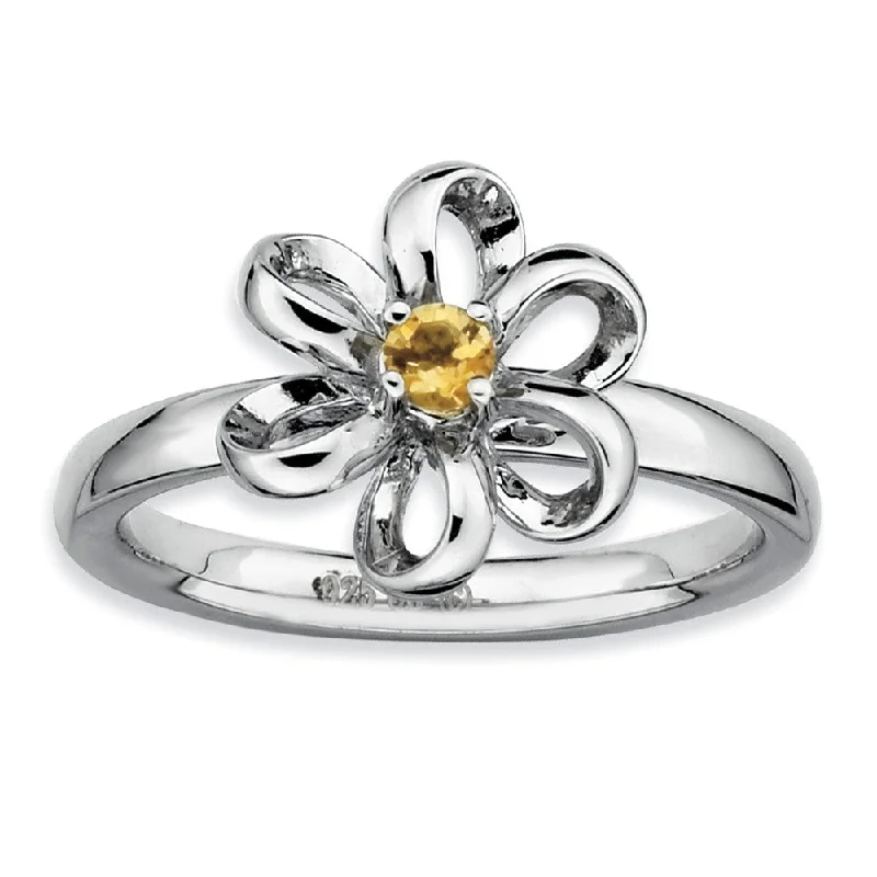 Limited-Stock Jewelry Sale – Shop Before It's Gone Silver Stackable 12mm 1/10 Carat Citrine Flower Ring