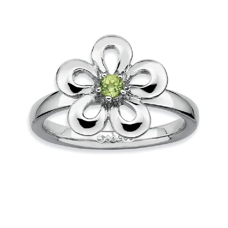 Don't Miss Out – Shop Elegant Jewelry For Less Silver Stackable 13mm .12 Carat Peridot Flower Ring