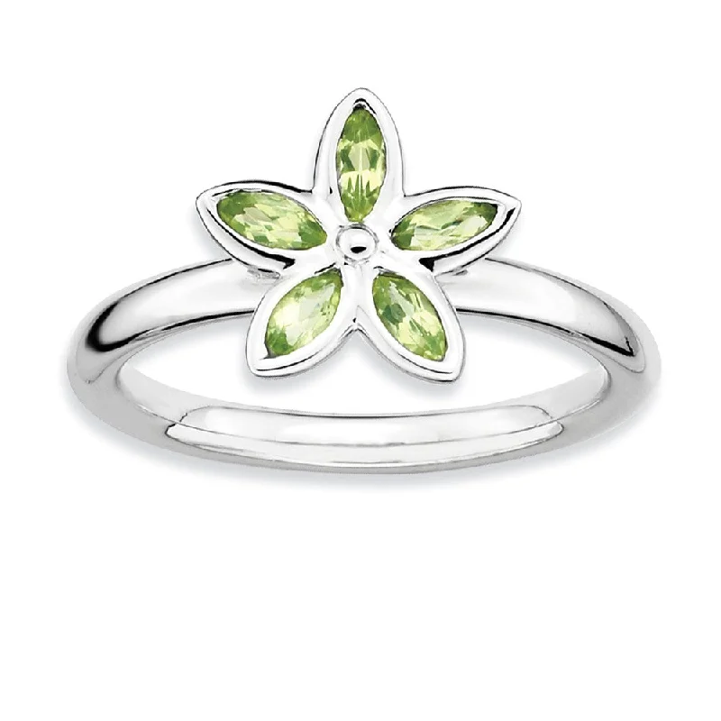 Chic And Stylish Jewelry At Discounted Prices Silver Stackable .41 Cttw Peridot Flower Ring