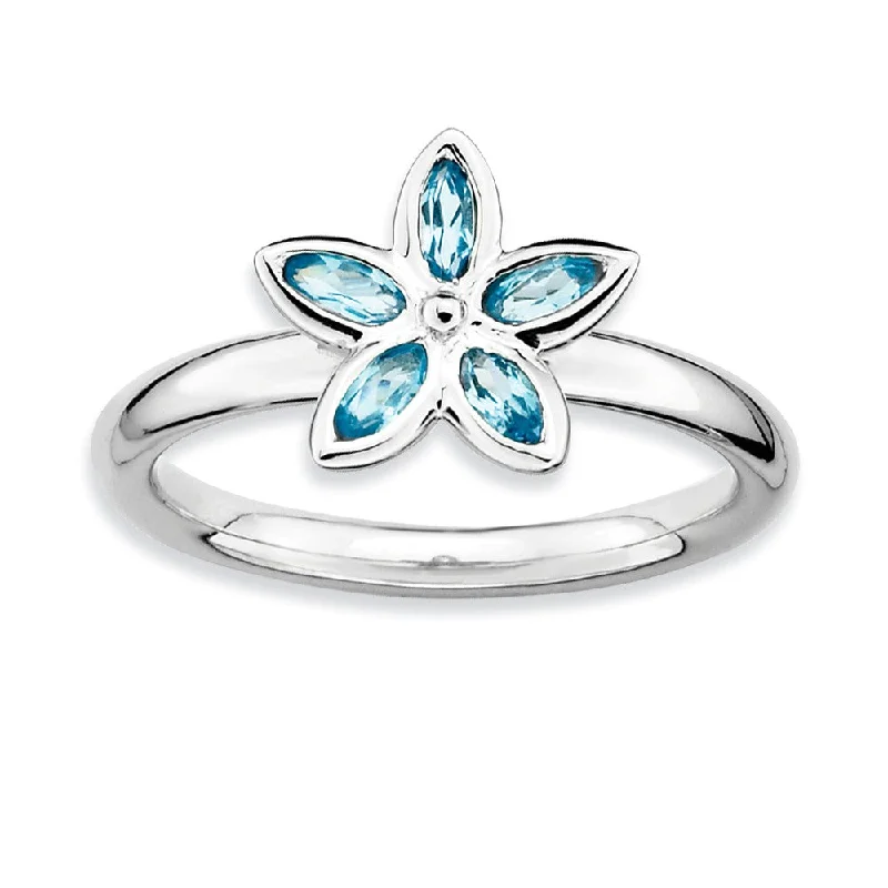Timeless Jewelry Styles At Wallet-Friendly Prices Silver Stackable .44 Cttw Blue Topaz Flower Ring