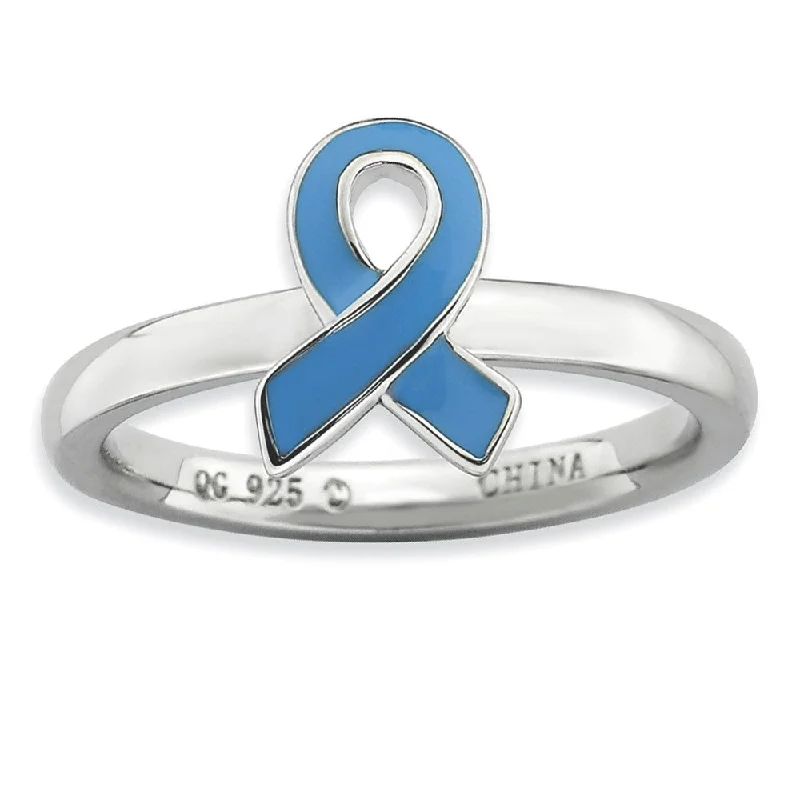 Chic And Stylish Jewelry At Exclusive Prices Silver Stackable Blue Enamel Awareness Ribbon Ring