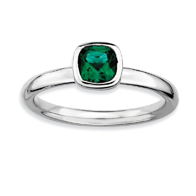 Bold And Beautiful Jewelry Now At Irresistible Prices Silver Stackable Cushion Cut Created Emerald Solitaire Ring