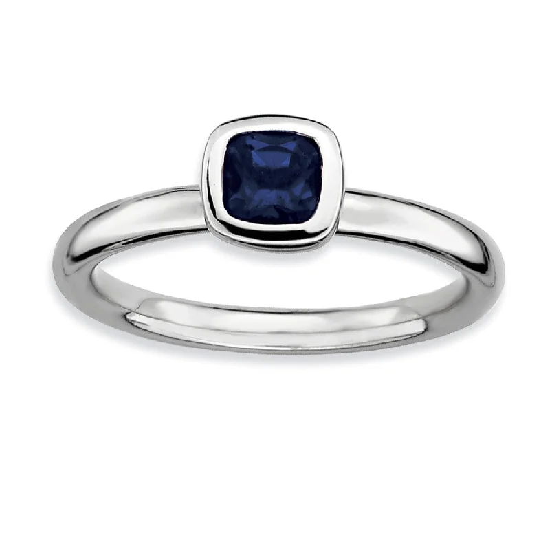 Shop Jewelry That Shines Without The High Price Silver Stackable Cushion Cut Created Sapphire Solitaire Ring