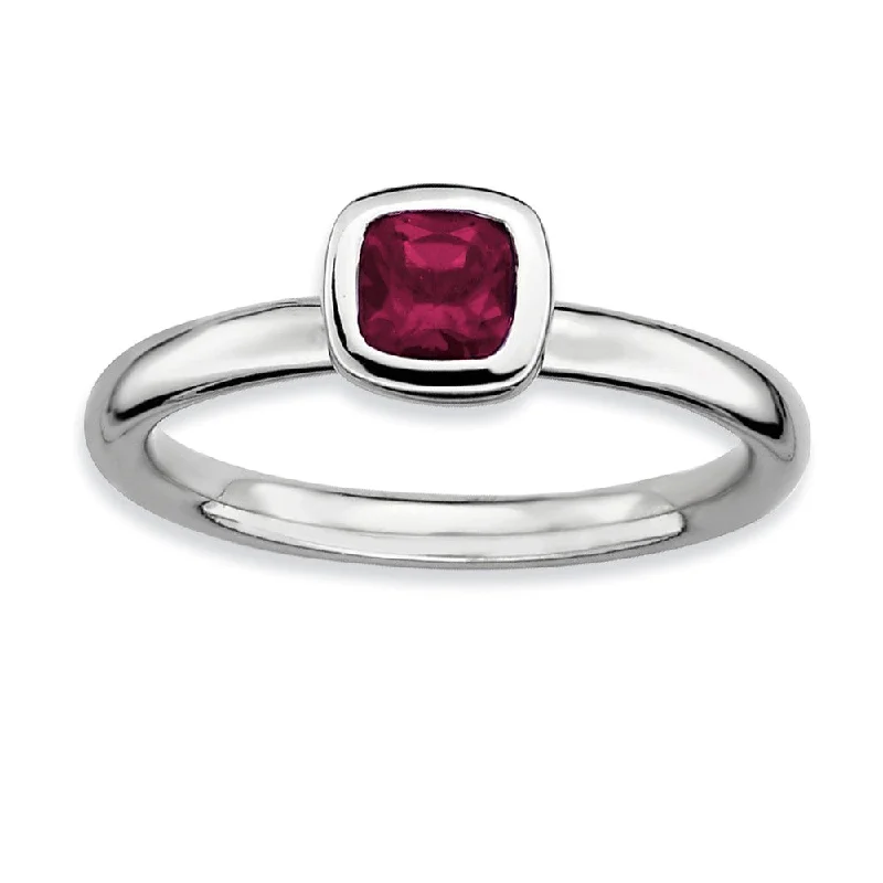 Sparkle For Less – Shop Our Limited-Time Jewelry Deals Silver Stackable Cushion Cut Rhodolite Garnet Solitaire Ring