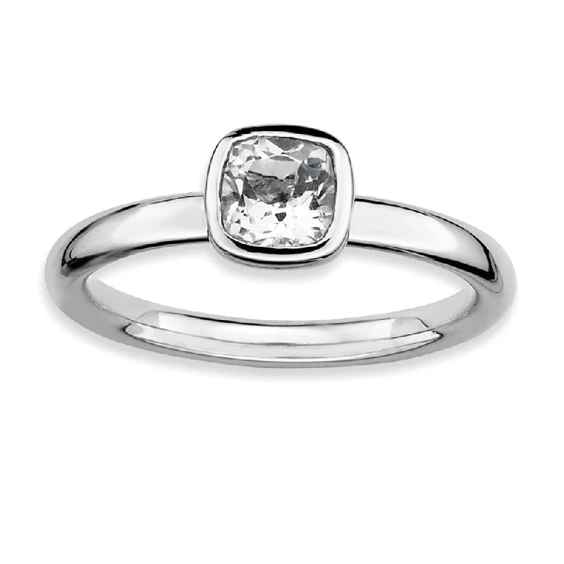 Buy More, Save More On Stunning Jewelry Pieces Silver Stackable Cushion Cut White Topaz Solitaire Ring