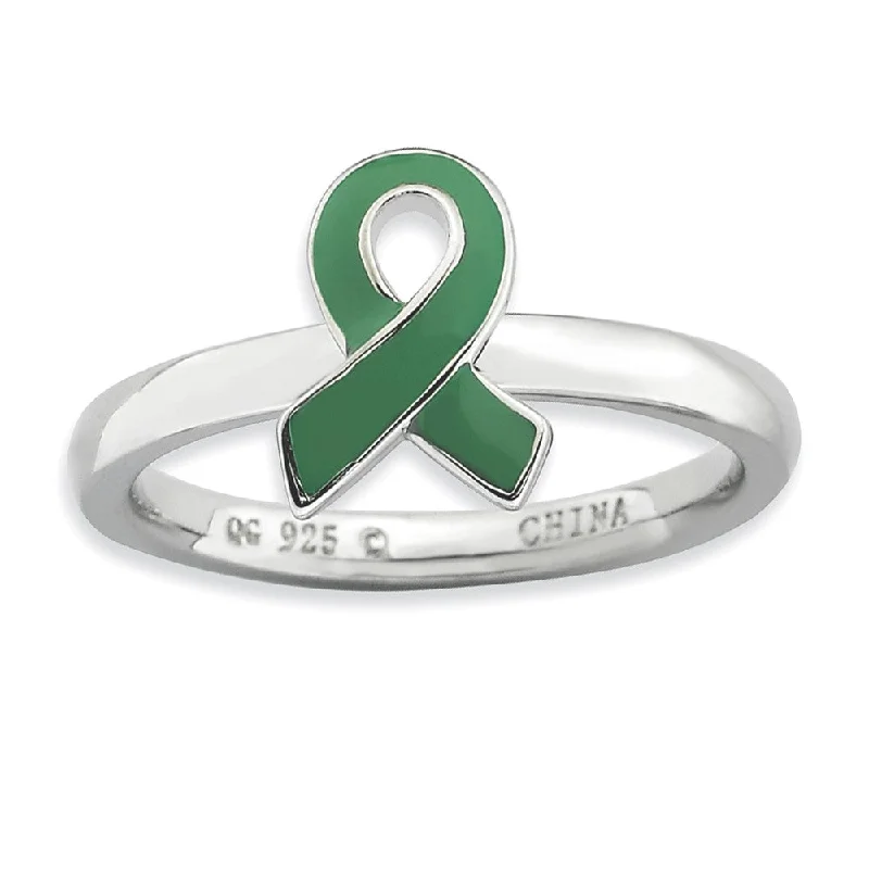 Shop Fine Jewelry With Exclusive Savings Silver Stackable Green Enamel Awareness Ribbon Ring