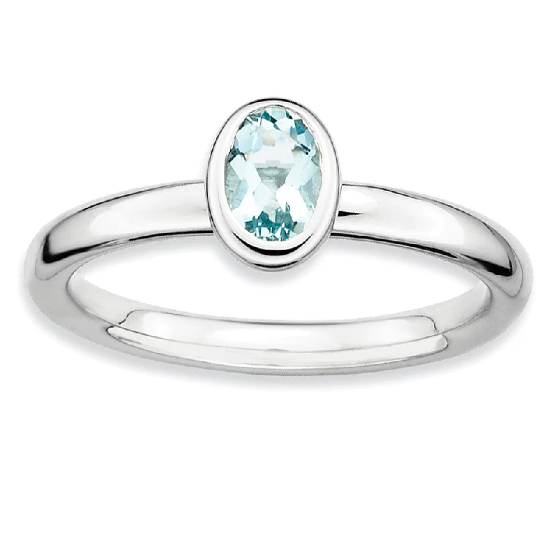 Fashion-Forward Jewelry At Incredible Prices Silver Stackable Oval Aquamarine Solitaire Ring