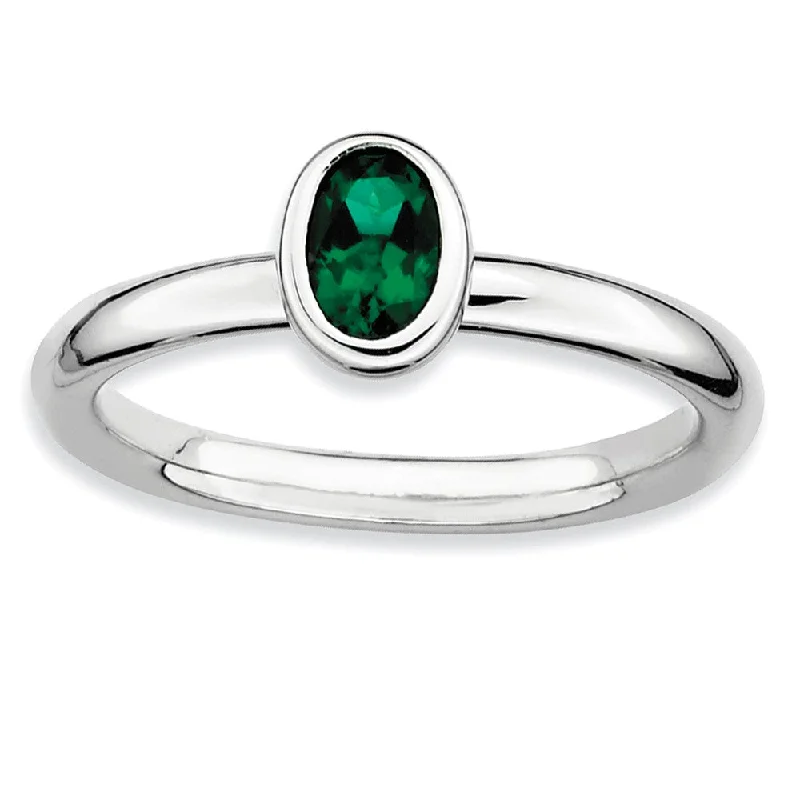Bestselling Jewelry At Special Promotional Rates Silver Stackable Oval Created Emerald Solitaire Ring