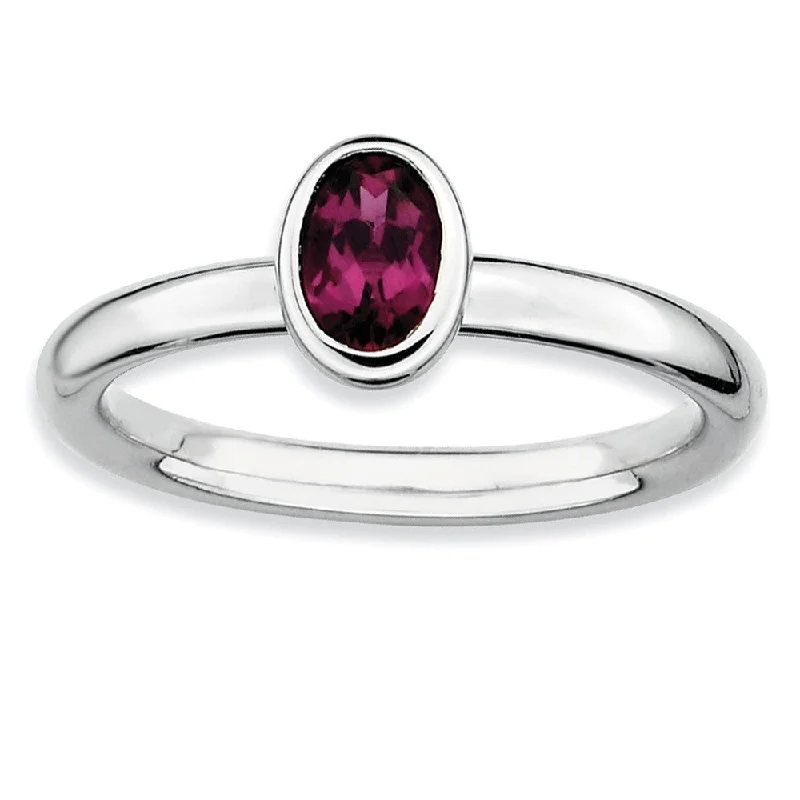 Premium Diamond Jewelry At Once-In-A-Lifetime Discounts Silver Stackable Oval Rhodolite Garnet Solitaire Ring