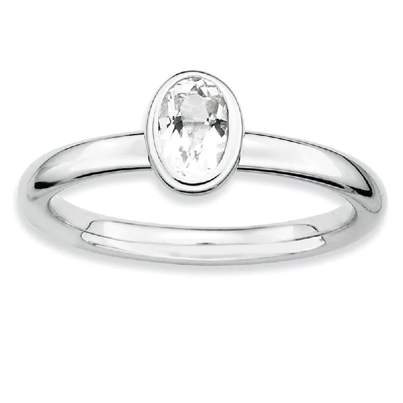 Elegant Jewelry, Exclusive Prices – Shop Now Silver Stackable Oval White Topaz Solitaire Ring
