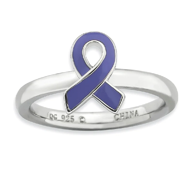 Luxury Meets Affordability – Jewelry Sale Now Live Silver Stackable Purple Enamel Awareness Ribbon Ring