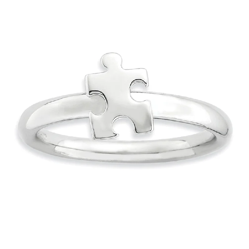 Trendy And Classic Jewelry Now At Reduced Prices Silver Stackable Puzzle Piece Awareness Ring