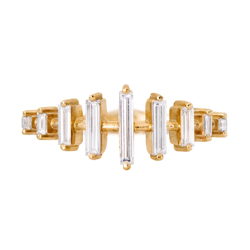 Spaced Needle Baguette Diamond Ring