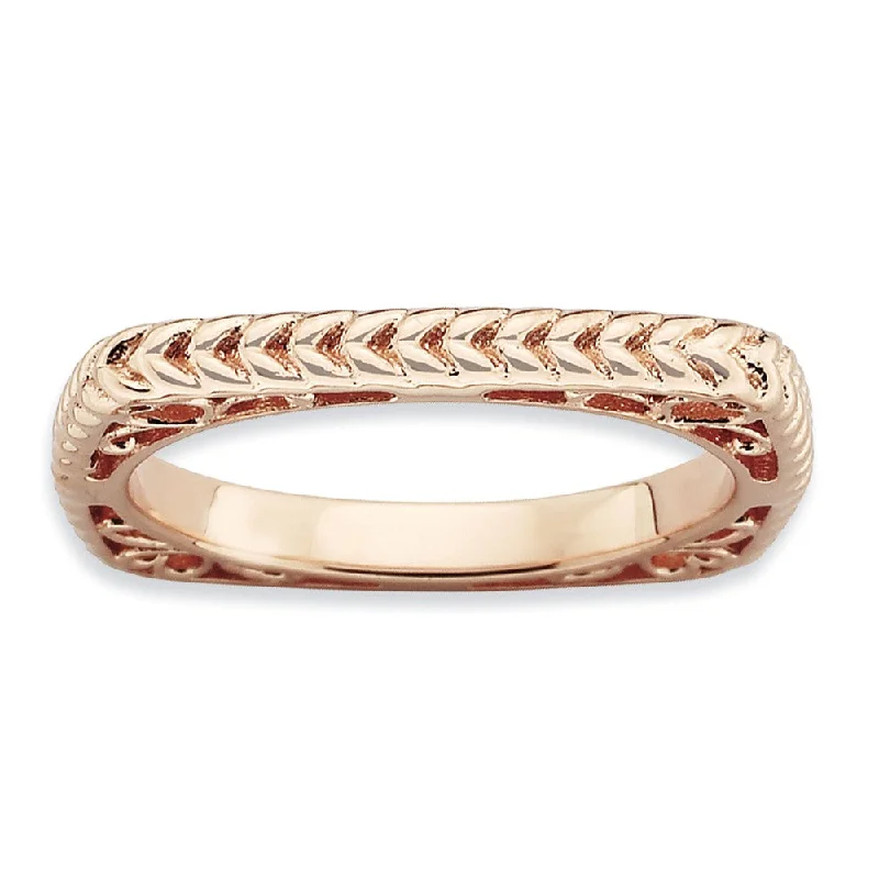Affordable Gold-Plated Jewelry For Modern Fashion Stackable 14K Rose Gold Plated Silver Square Wheat Band