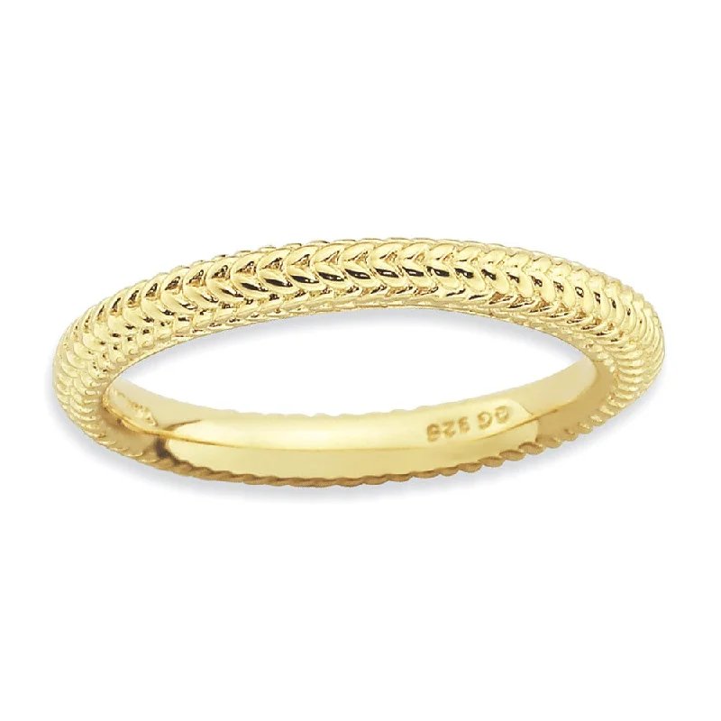 Stackable 14K Yellow Gold Plated Silver Domed Wheat Band