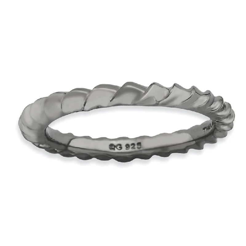 Stackable Black Ruthenium Plated Silver Domed Band