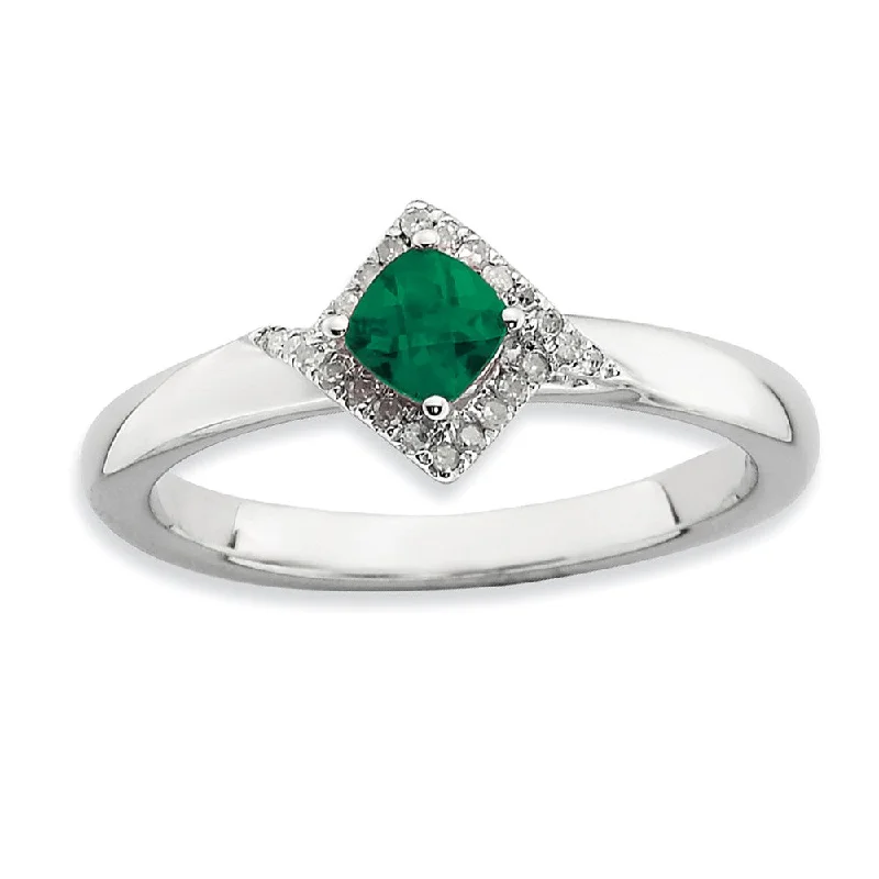 Celebrate With Sparkle – Jewelry Sale Now Live Stackable Created Emerald & .10 Ctw HI/I3 Diamond Sterling Silver Ring