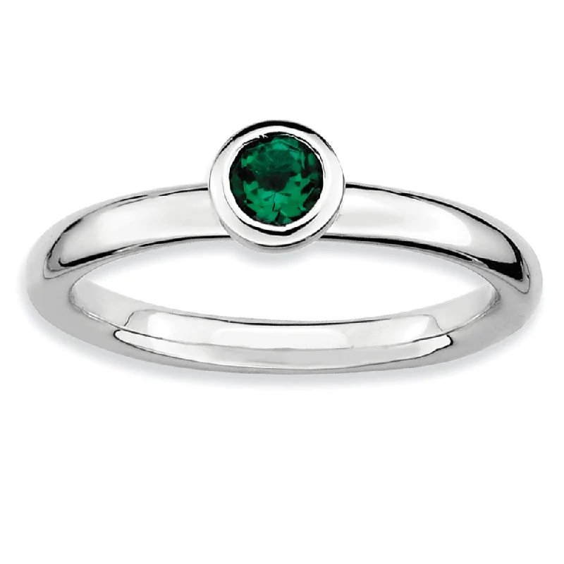 Exclusive Online Jewelry Sale – Don't Wait Stackable Low Profile 4mm Created Emerald Silver Ring