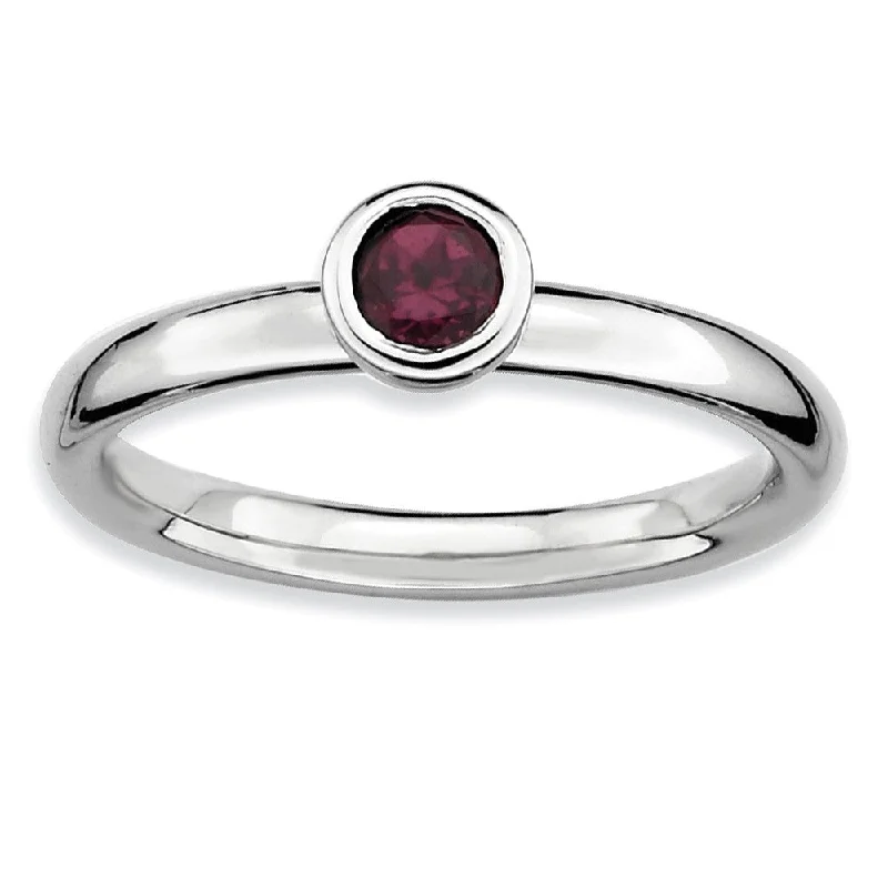 Exclusive Gemstone Jewelry At Special Prices Stackable Low Profile 4mm Rhodolite Garnet Silver Ring