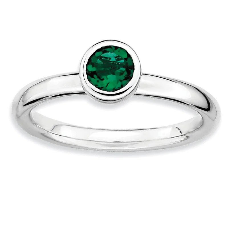 Everyday Jewelry Essentials Now On Sale Stackable Low Profile 5mm Created Emerald Silver Ring