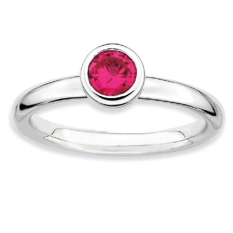 Bohemian-Inspired Jewelry For Free-Spirited Fashion Stackable Low Profile 5mm Created Ruby Sterling Silver Ring