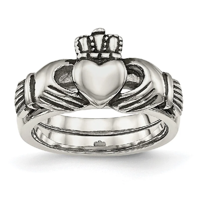 Stainless Steel Love, Loyalty, Friendship Claddagh Hinged Ring