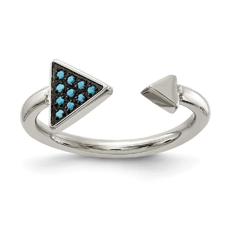 Stainless Steel Reconstructed Turquoise Triangle Open Ring