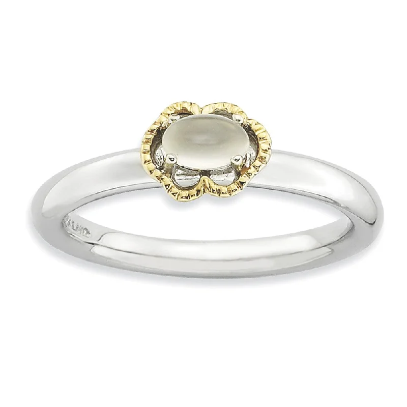 Discounted Jewelry For A Glamorous Look Sterling Silver & 14K Gold Plated Stackable Moonstone Ring