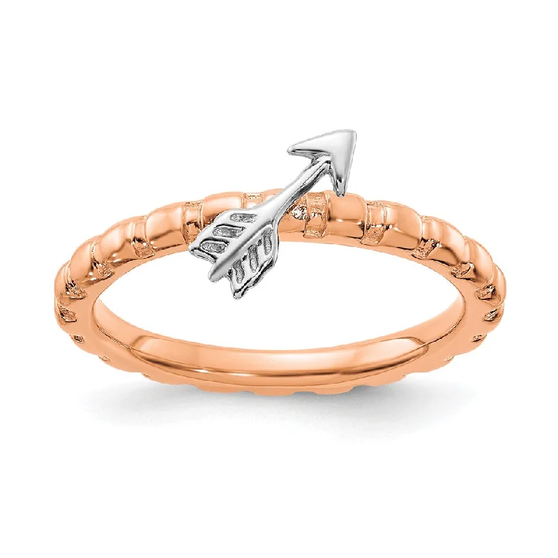 Sterling Silver 14k Rose Gold & Rhodium Plated Stack Arrow Ring