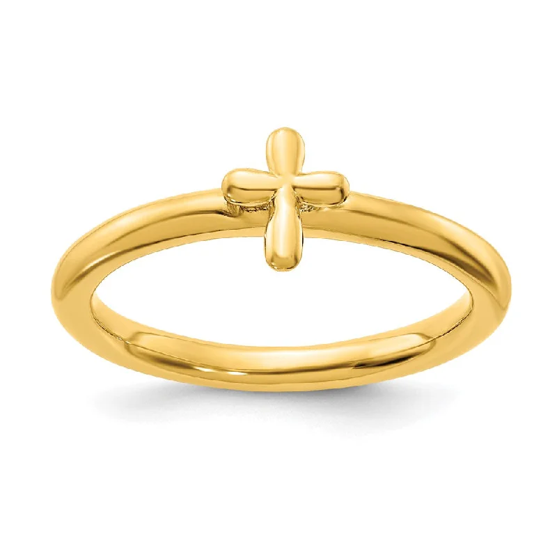 Sterling Silver 14k Yellow Gold Plated Stackable Cross Ring