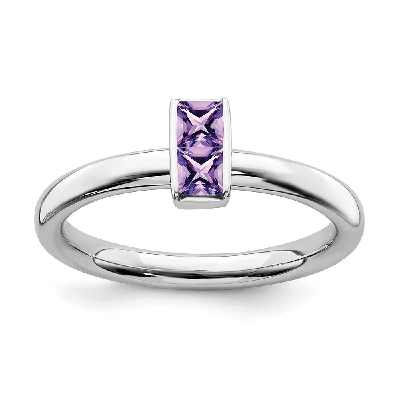 Sterling Silver Amethyst 2 Stone Bar Stackable Ring