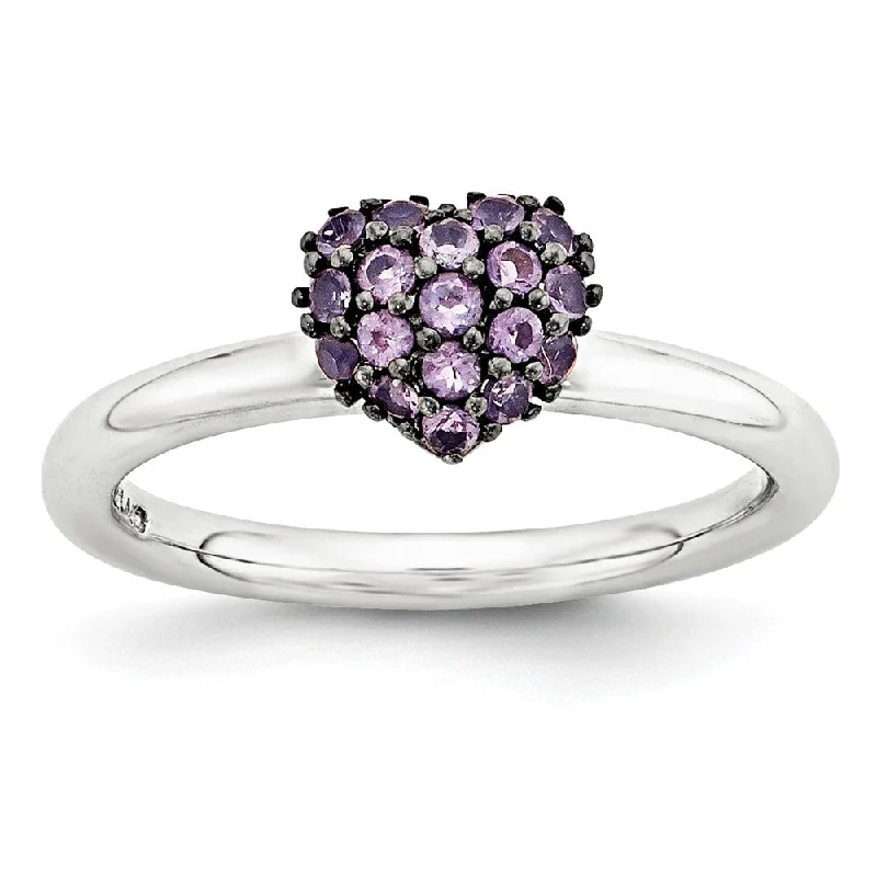 Seasonal Jewelry Deals – Elevate Your Style Sterling Silver Amethyst Cluster Stackable Expressions 8mm Heart Ring