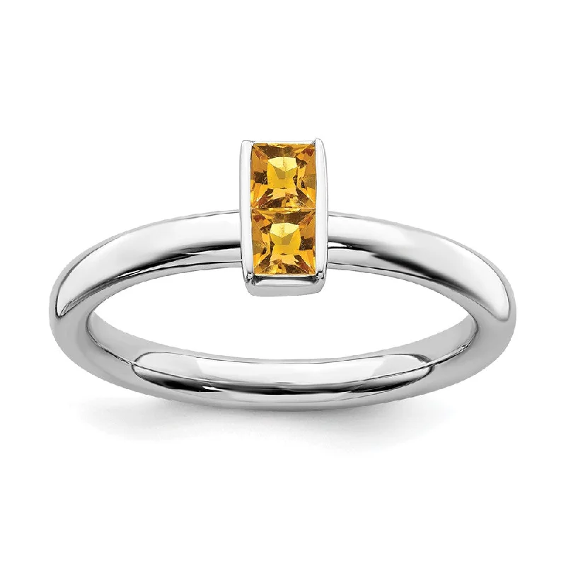 Sterling Silver Citrine 2 Stone Bar Stackable Ring