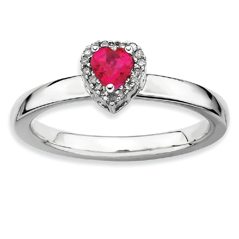 Get Ready To Sparkle – Special Jewelry Discounts Sterling Silver Created Ruby & 1/20 Ctw Diamond Stackable Heart Ring