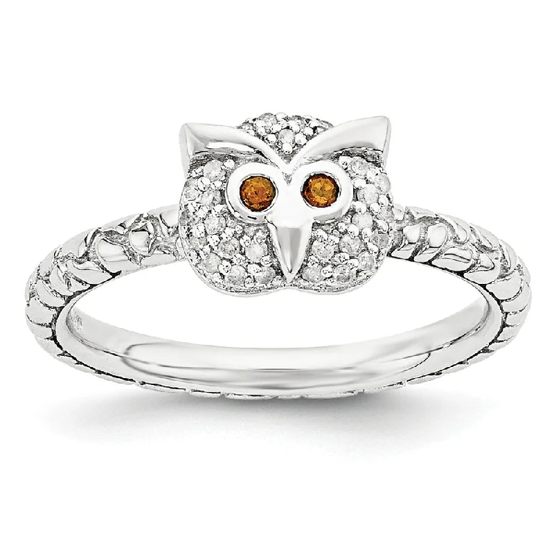 Shop Dazzling Jewelry At The Best Prices Sterling Silver, Garnet & .135 Ctw I3 H-I Diamond 7mm Owl Stack Ring