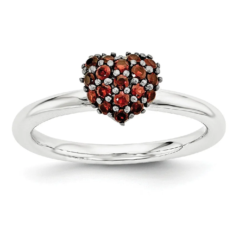 Flash Sale On Stunning Jewelry – Don't Miss Out Sterling Silver Garnet Cluster Stackable Expressions 8mm Heart Ring