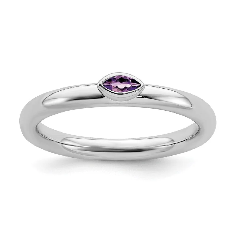 Sterling Silver Marquise Amethyst Solitaire Stackable Ring