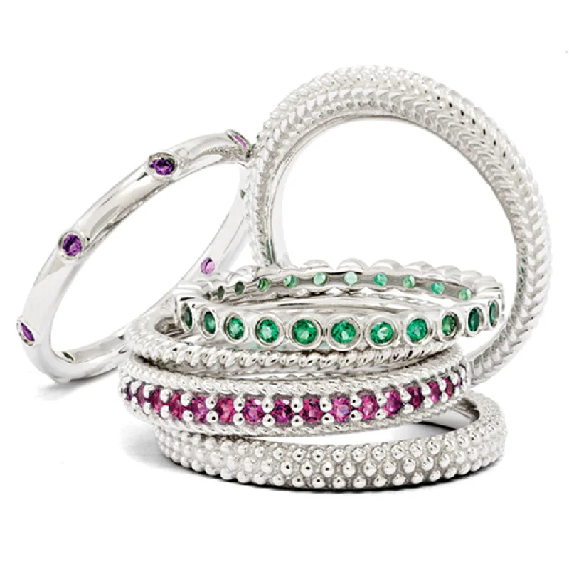 Sterling Silver & Multi Gem Stackable Perfection Band Ring Set