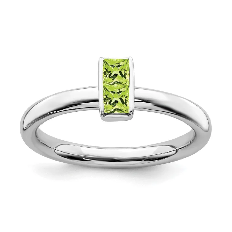 Sterling Silver Peridot 2 Stone Bar Stackable Ring