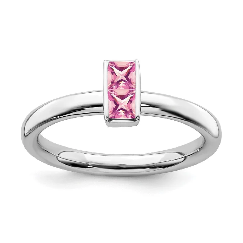 Sterling Silver Pink Tourmaline 2 Stone Bar Stackable Ring