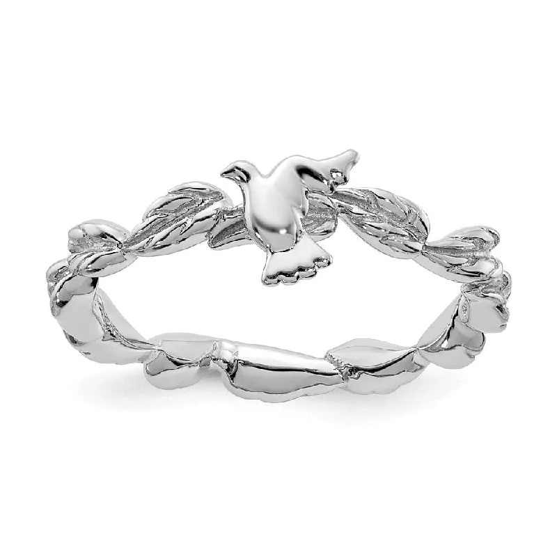 Sterling Silver Rhodium Plated Stackable Dove Ring