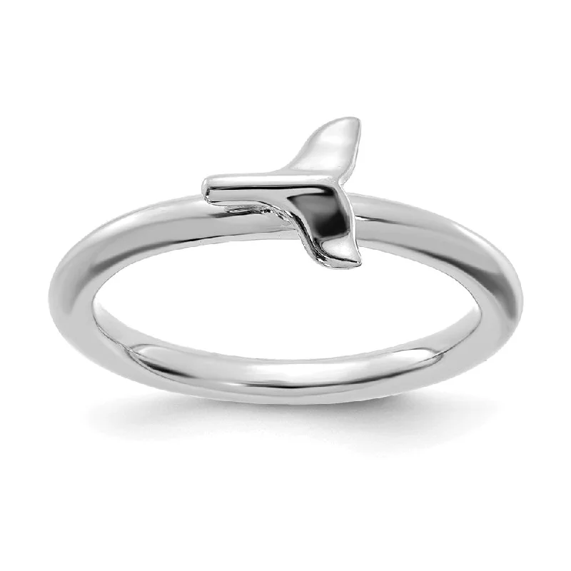 Sterling Silver Rhodium Plated Stackable Whale Tail Ring