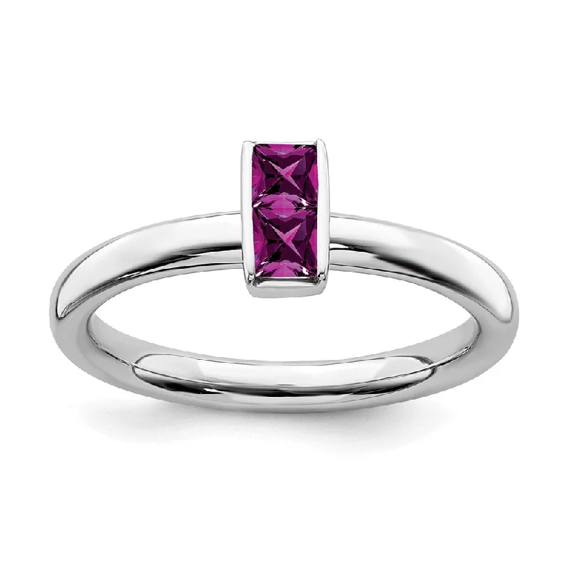 Sterling Silver Rhodolite Garnet 2 Stone Bar Stackable Ring