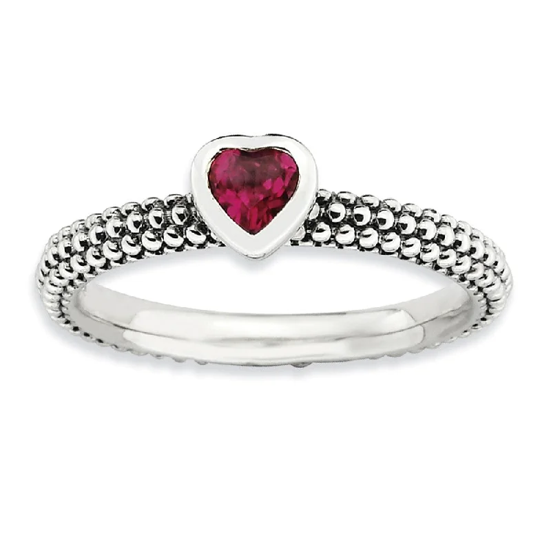 Dazzle In Elegance With Our Biggest Jewelry Sale Sterling Silver Stackable 1/3 Carat Created Ruby Heart Ring