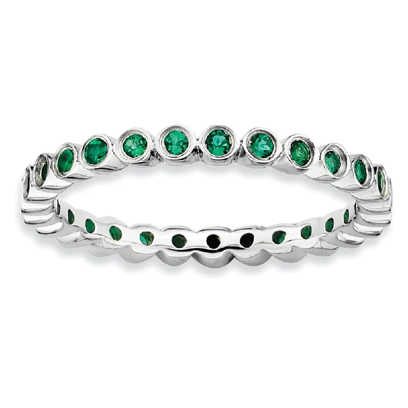 Limited-Time Offer On Elegant Jewelry Pieces Sterling Silver Stackable Bezel Set Created Emerald 2.25mm Band